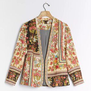 NWT Anthropologie Vineet Bahl Embroidered Lula linen cotton floral blazer Size M